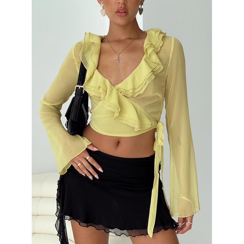 She's Mine Frill Wrap Top Yellow