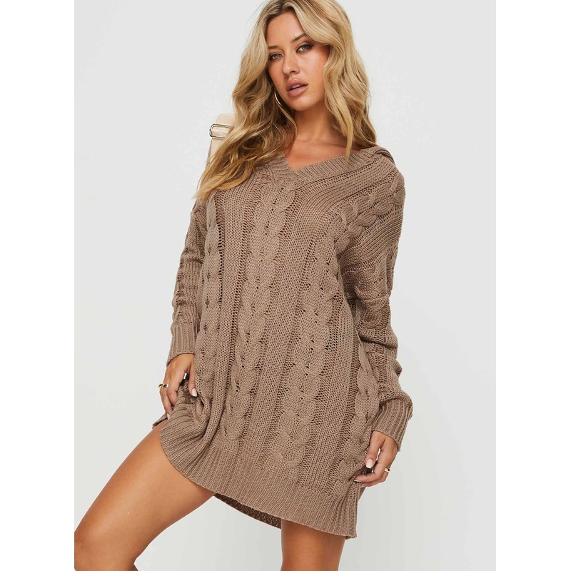 Verno Cable Knit Sweater Dress Oatmeal