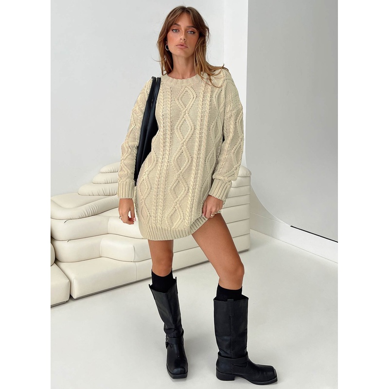 Anaya Sweater Mini Dress Beige