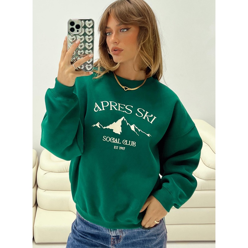 Apres Ski Crew Neck Sweatshirt Green / Cream
