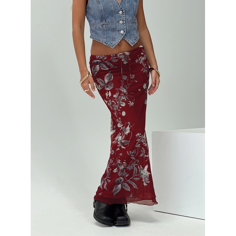 Buchan Maxi Skirt Red Floral