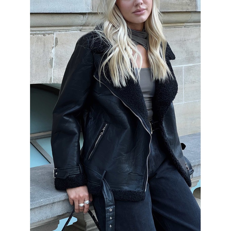 Maudie Shearling Faux Leather Jacket Black