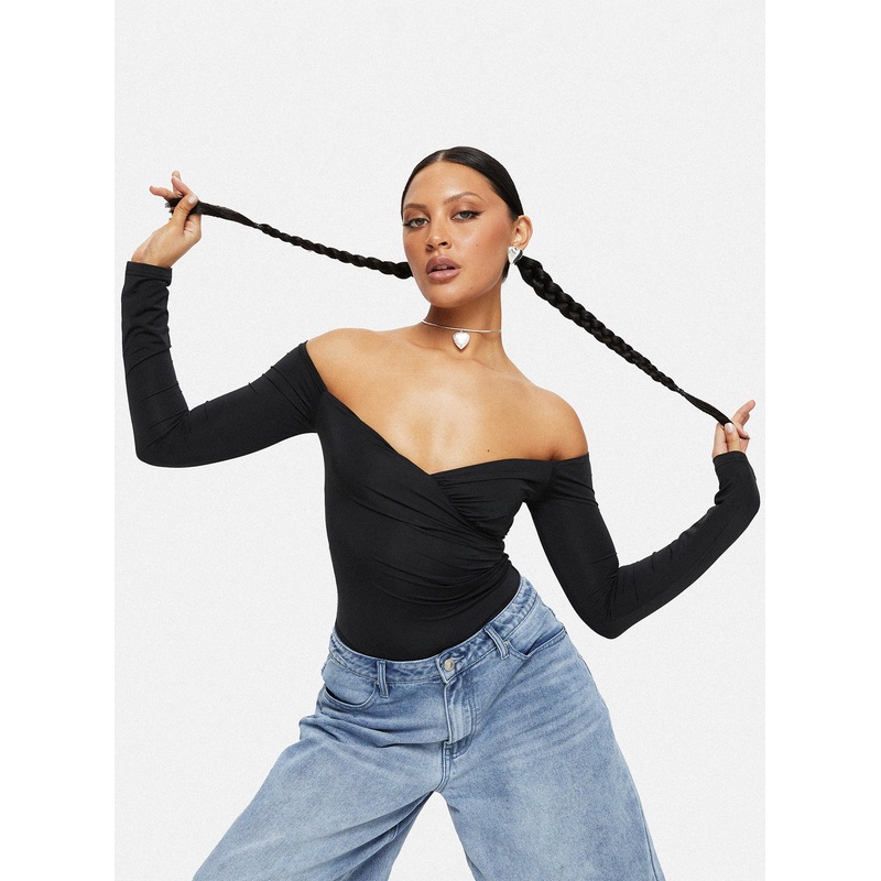 Tarine Wrap Bodysuit Black