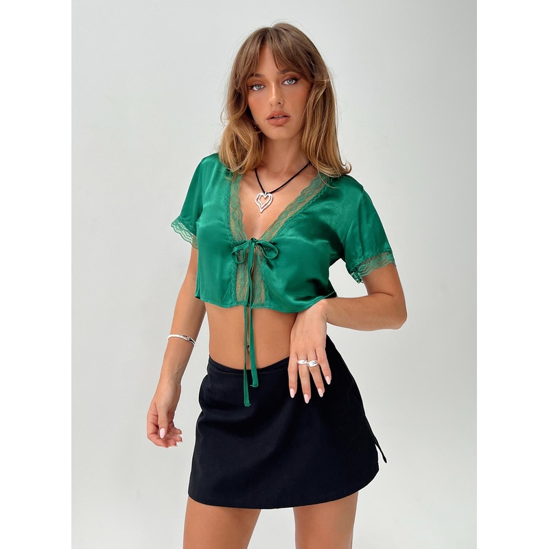 Vintage Tie Up Top Green