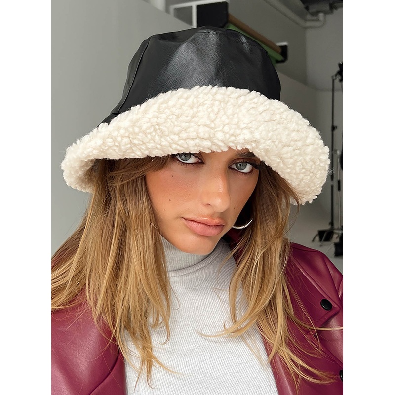 Au Revoir Faux Leather Hat Black