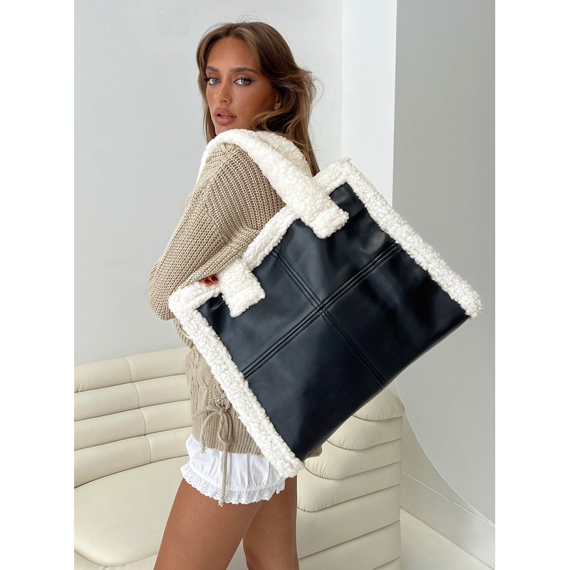 Jayjay Faux Leather Tote Bag Black / Cream