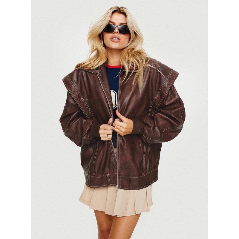 Passed Faux Leather Jacket Brown