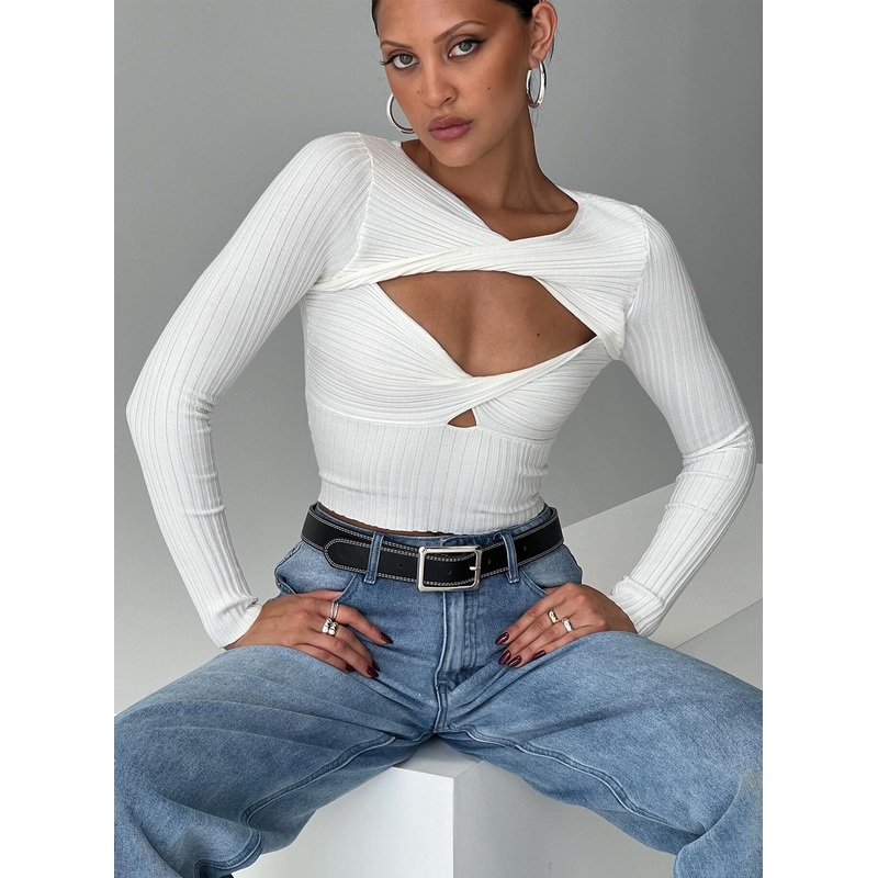Stanzler Twist Long Sleeve Top White