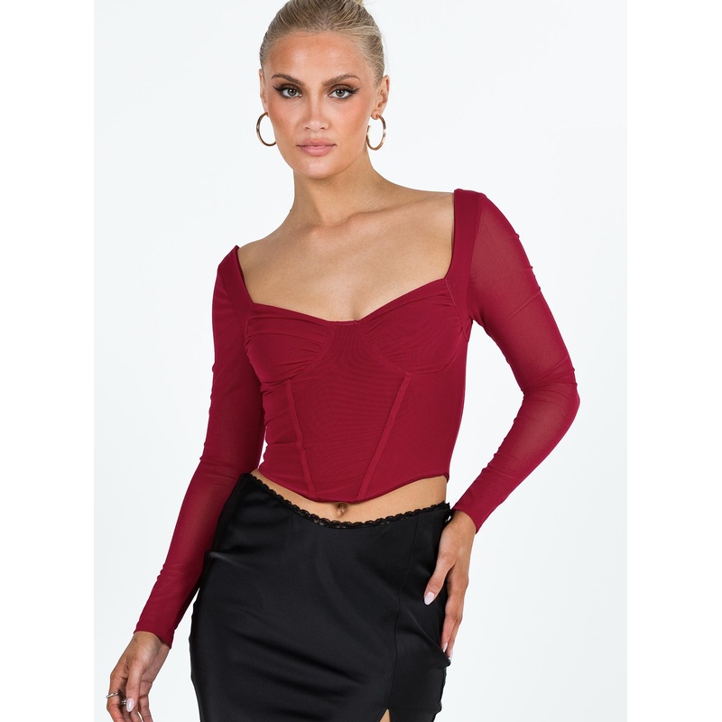 Bruna Top Long Sleeve Red Lower Impact
