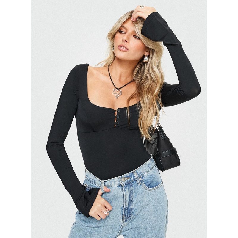 Kirsta Long Sleeve Bodysuit Black