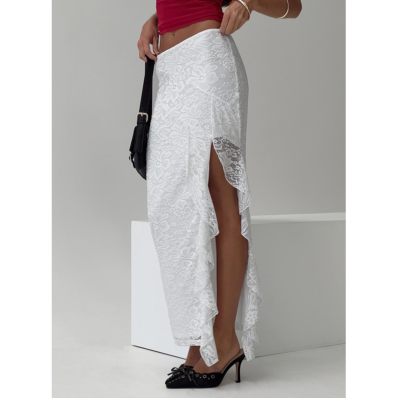 Patisserie Lace Maxi Skirt White