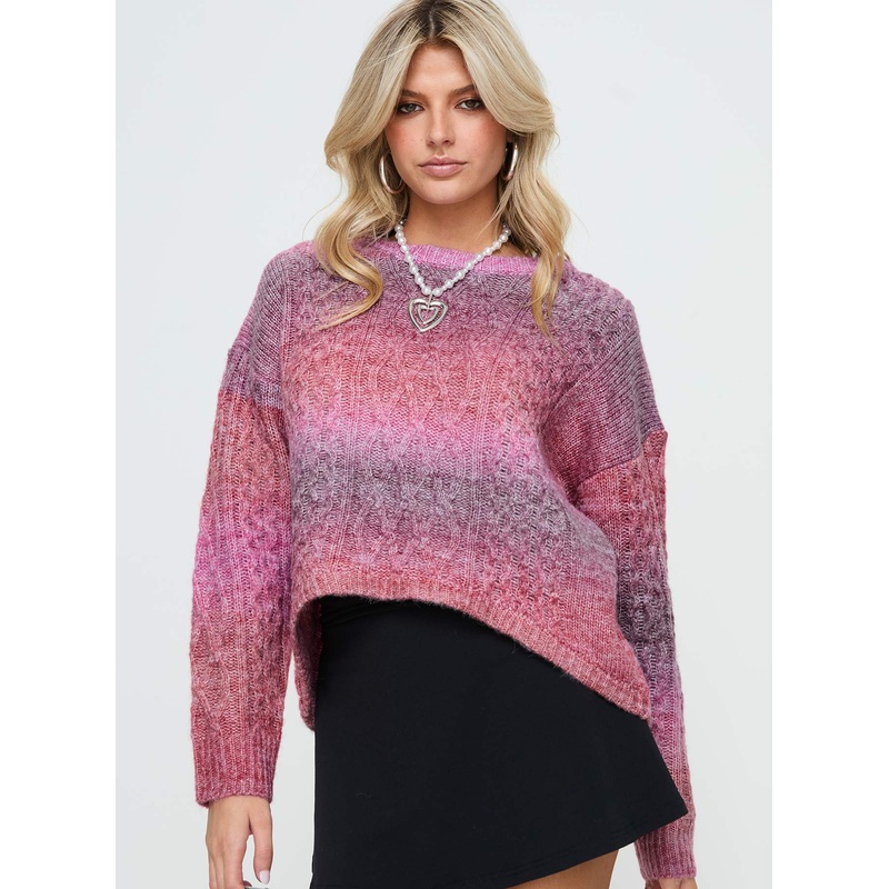 Pomery Cable Knit Sweater Ombre Pink