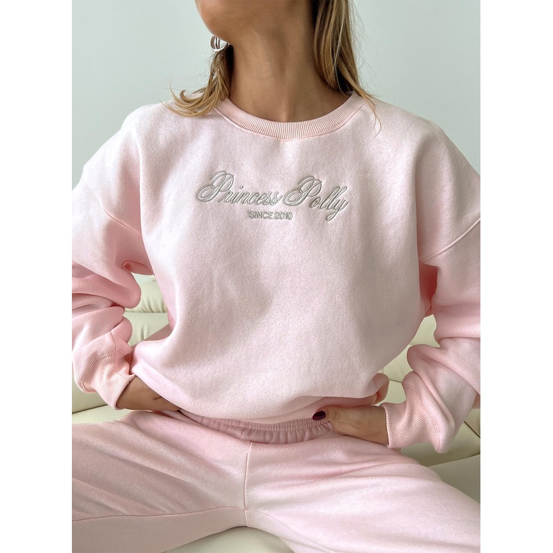 Princess Polly Crew Neck Sweatshirt Script Baby Pink / Grey