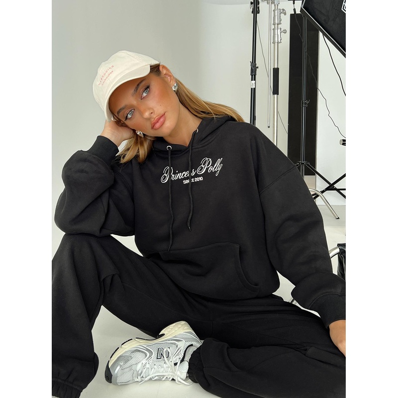 Princess Polly Hooded Sweatshirt Script Black / Ivory