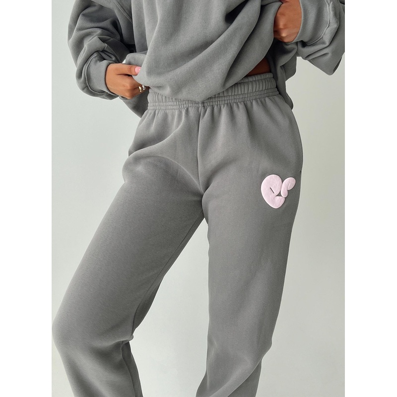 Princess Polly Track Pants Bubble Text Charcoal / Light Pink