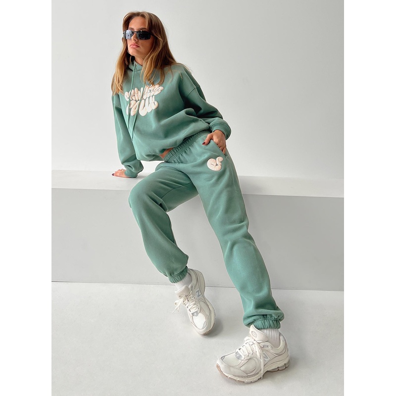 Princess Polly Track Pants Bubble Text Sage / Eggshell