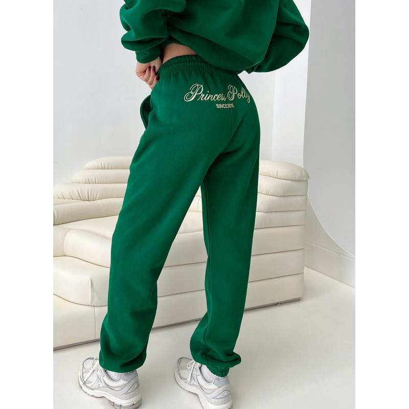 Princess Polly Track Pants Script Green / Ivory