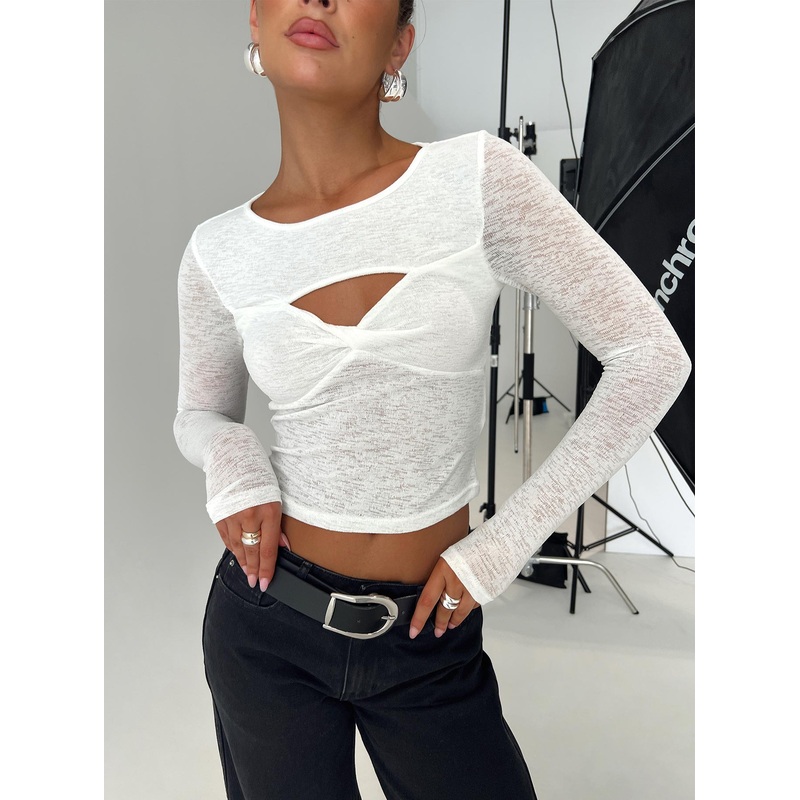 Sandrine Twist Long Sleeve Top White