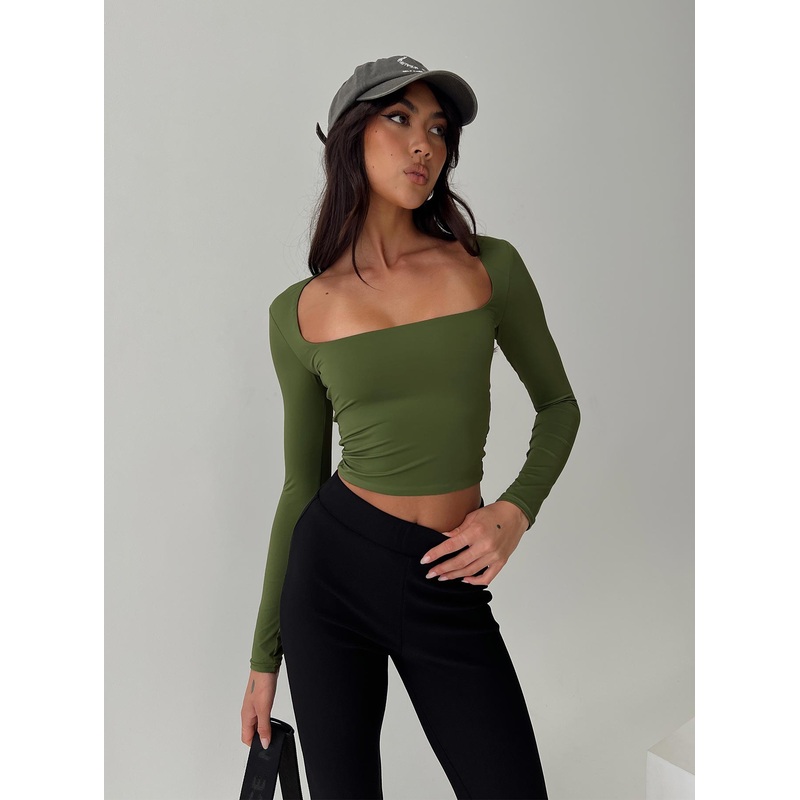 Back In Time Long Sleeve Top Olive
