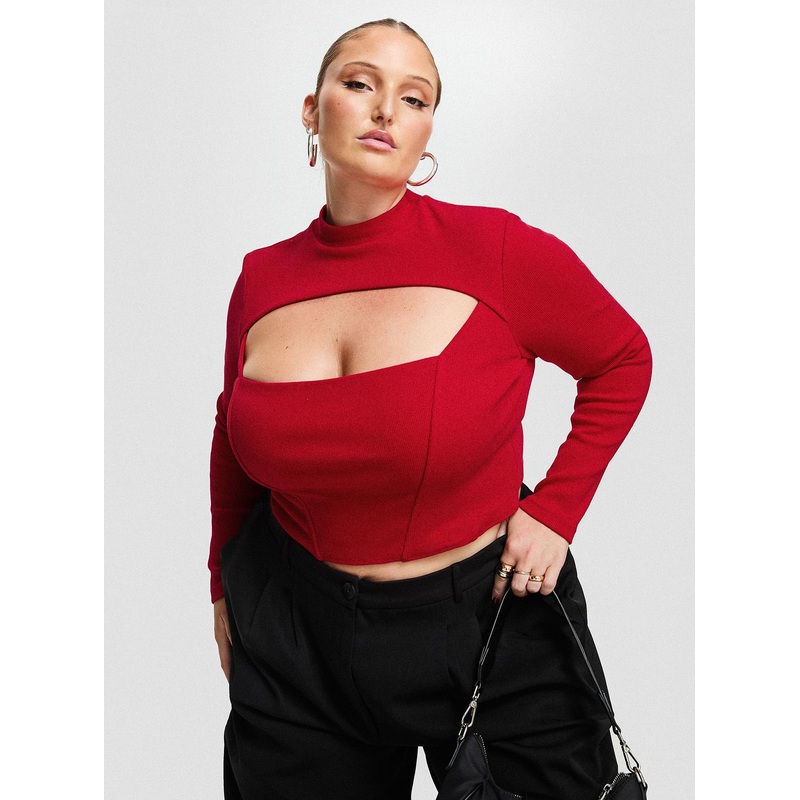 Cathey Long Sleeve Corset Top Red Curve
