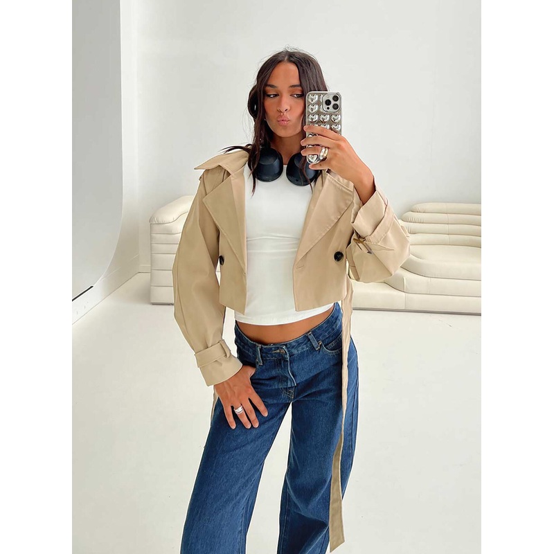Darlington Cropped Trench Coat Beige