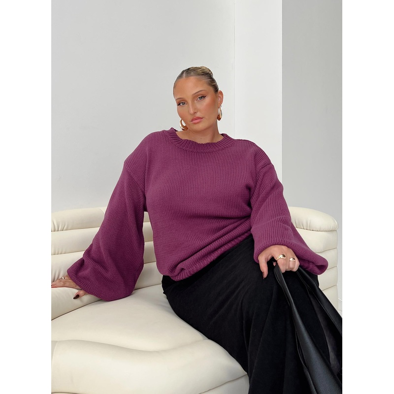 Harmony Balloon Sleeve Knit Sweater Burgundy Curve