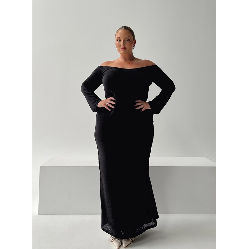 Korey Off The Shoulder Maxi Dress Black Curve