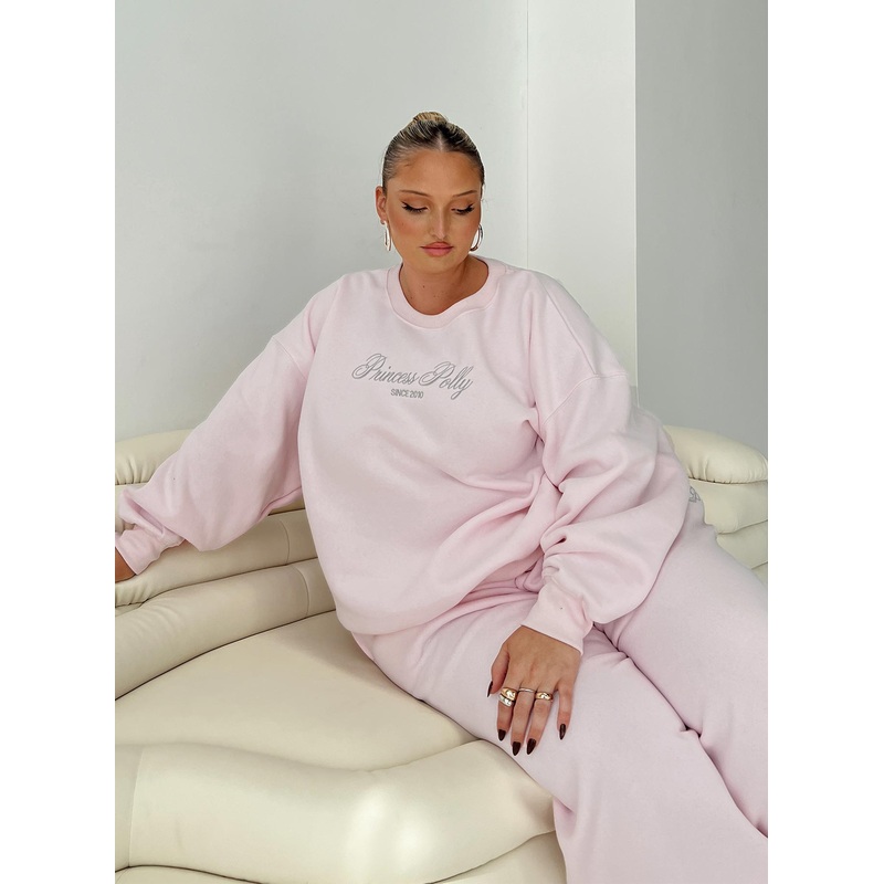 Princess Polly Crew Neck Sweatshirt Script Baby Pink / Grey Curve