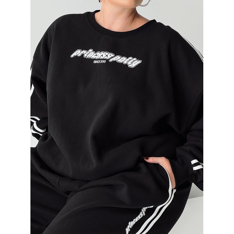 Princess Polly Crew Neck Sweatshirt Stripe Black / White Curve