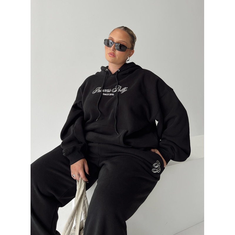 Princess Polly Hooded Sweatshirt Script Black / Ivory Curve