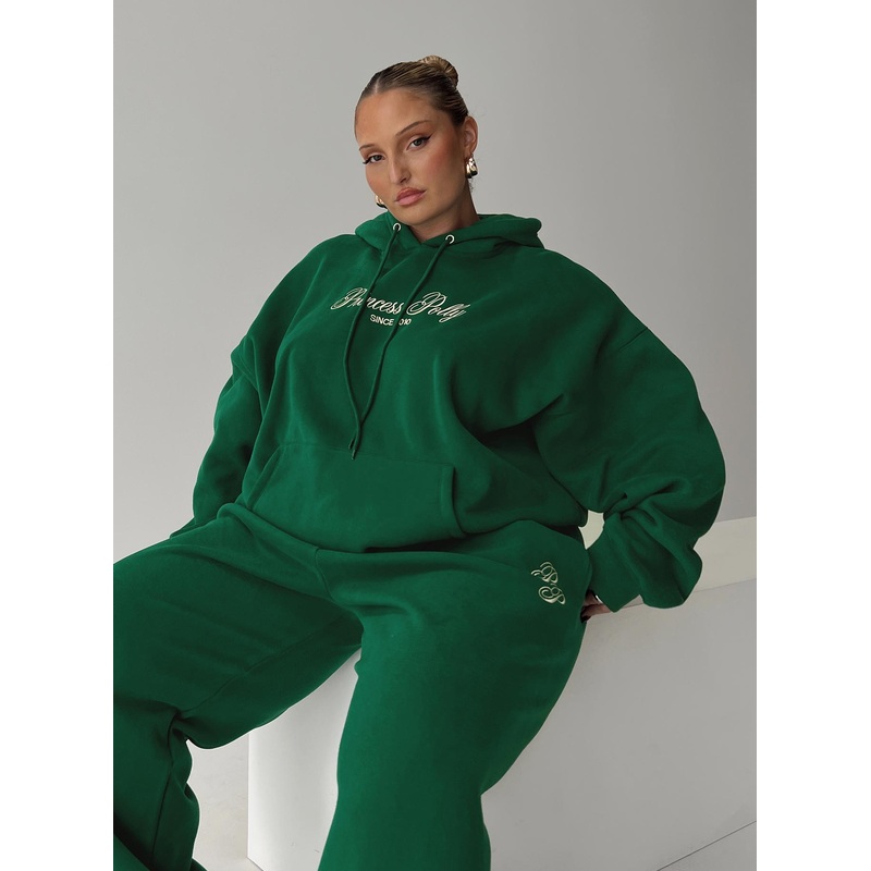 Princess Polly Hooded Sweatshirt Script Green / Ivory Curve