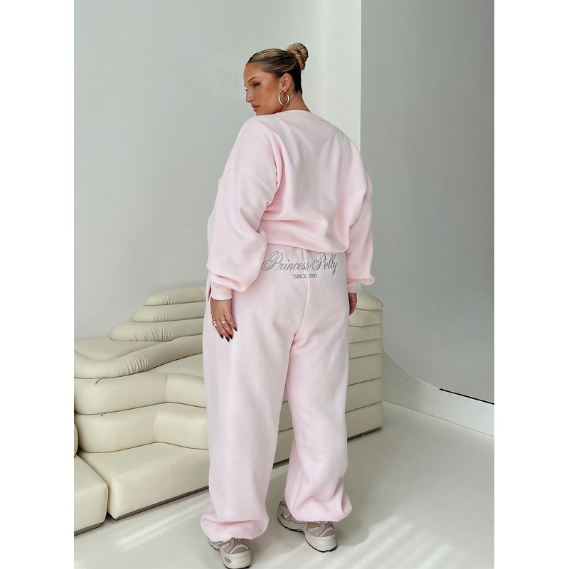 Princess Polly Track Pants Script Baby Pink / Grey Curve
