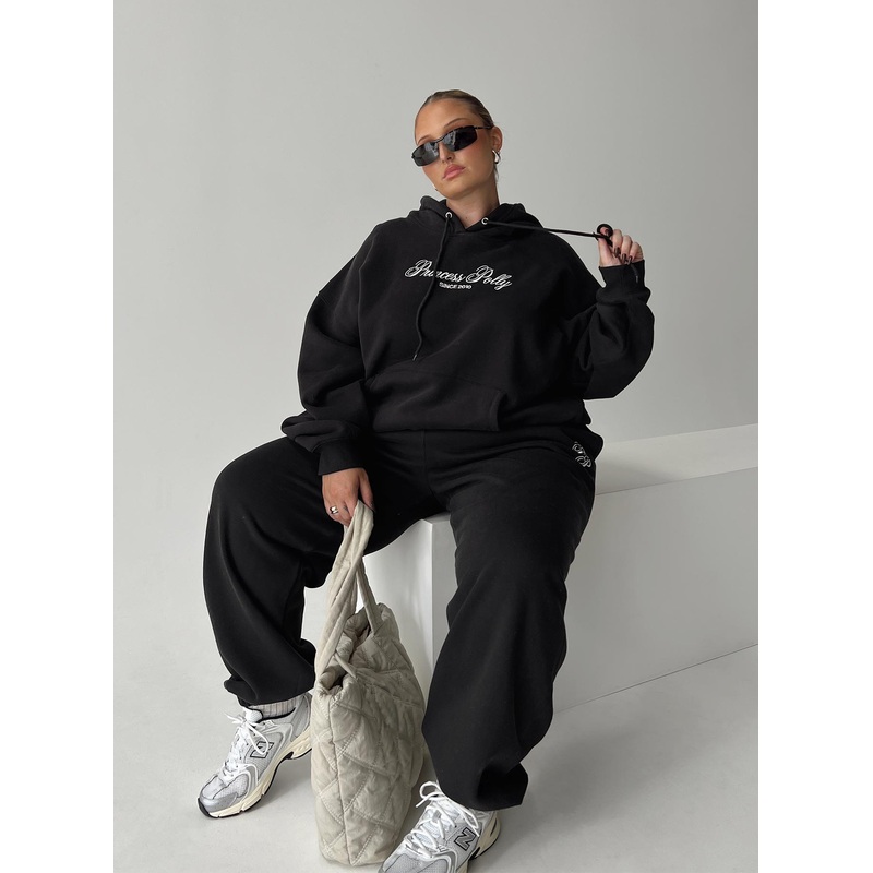 Princess Polly Track Pants Script Black / Ivory Curve