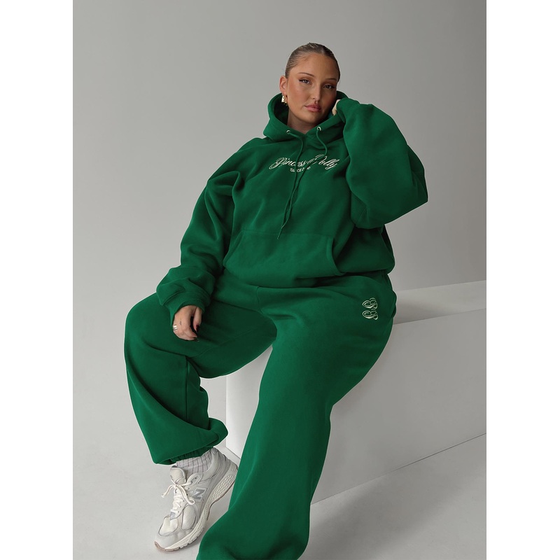 Princess Polly Track Pants Script Green / Ivory Curve