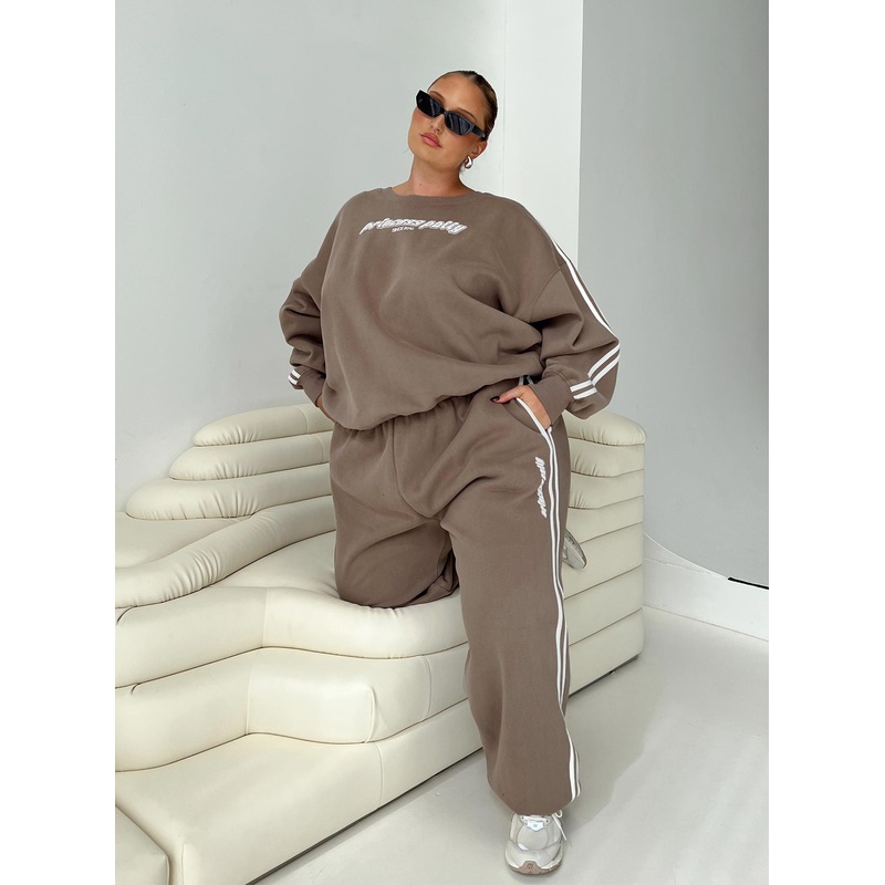 Princess Polly Track Pants Stripe Taupe / White Curve