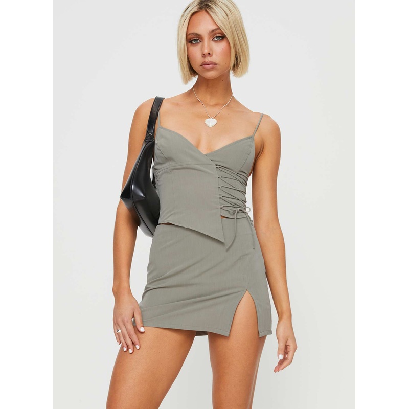 Untouched Lace Up Mini Skirt Grey