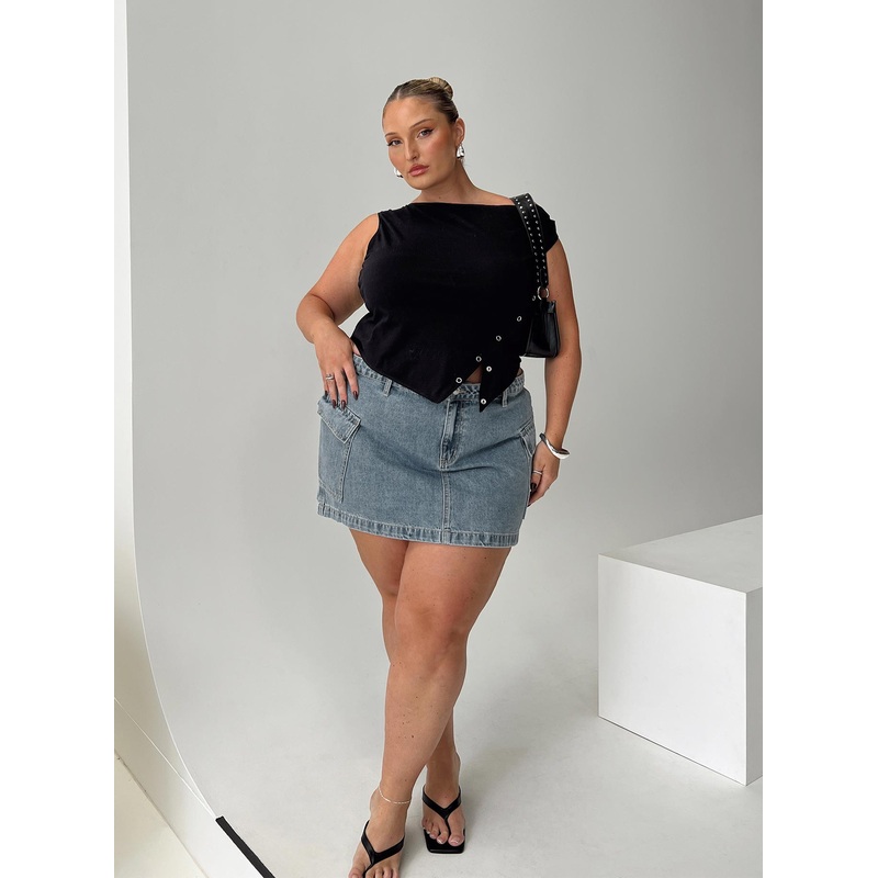 Zakai Cargo Denim Mini Skirt Light Blue Denim Curve