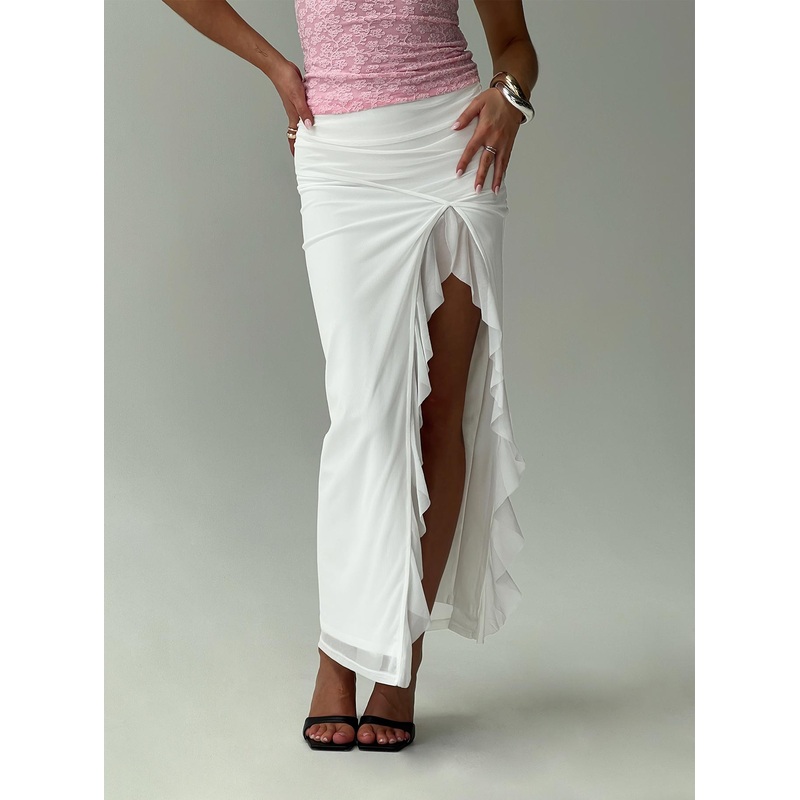 Amarie Ruffle Maxi Skirt White