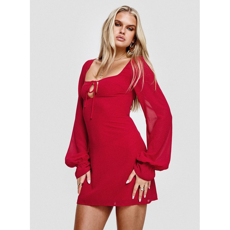 Bayford Long Sleeve Mini Dress Red
