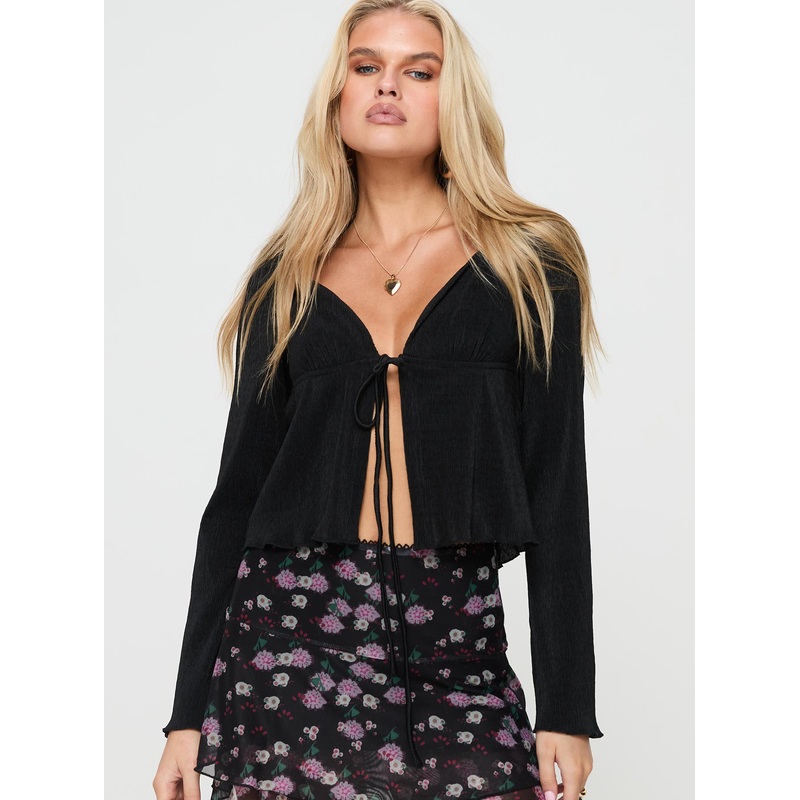 Chantria Long Sleeve Halter Top Black