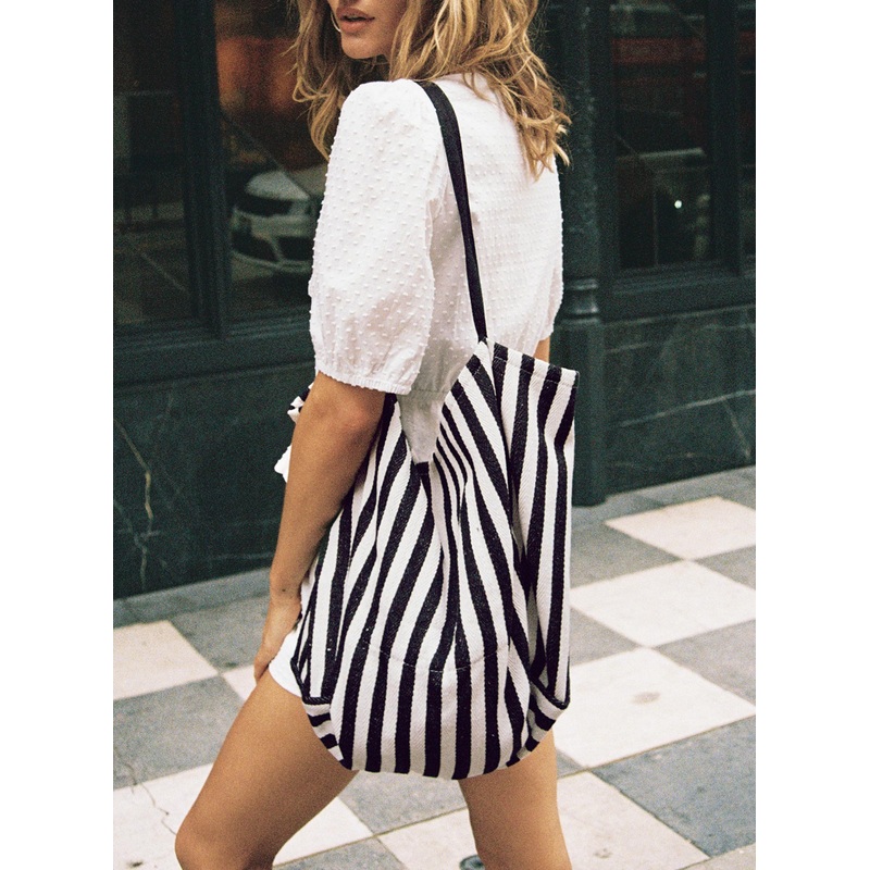 Halcyone Tote Bag White / Black Stripe