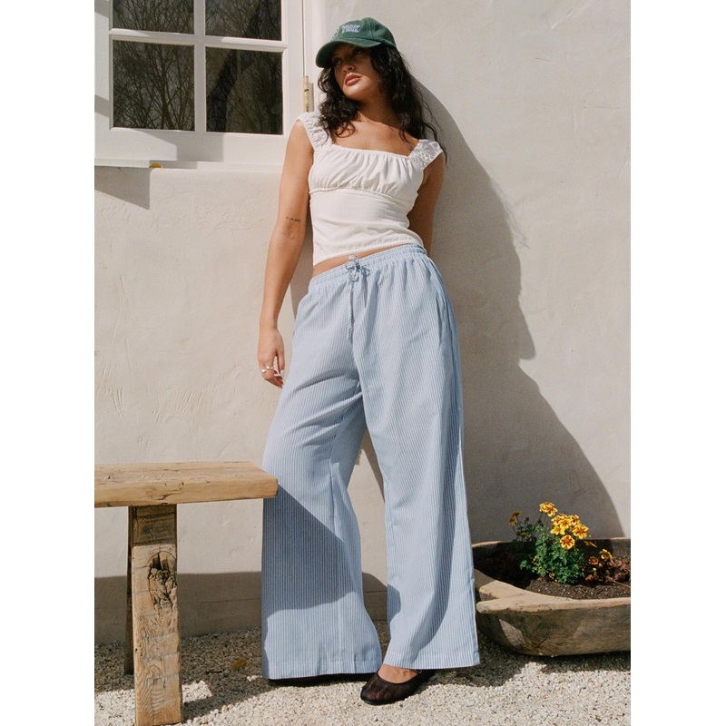 Holiday Tie Front Pant Blue/ White Stripe