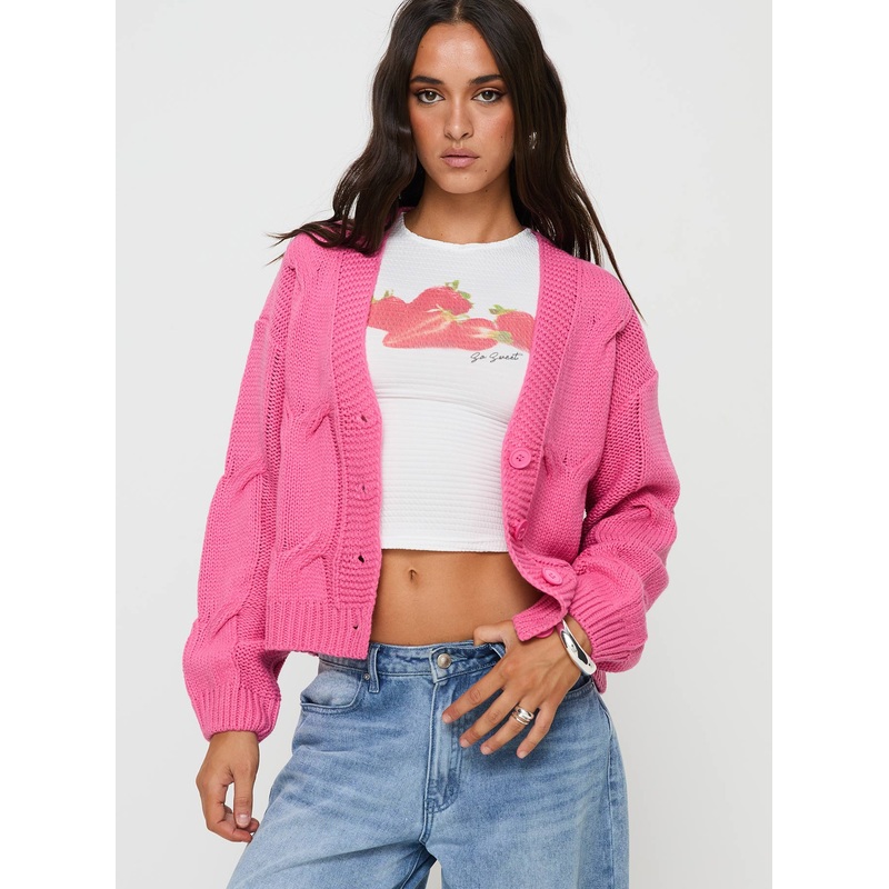 Kinzley Cable Knit Cardigan Pink