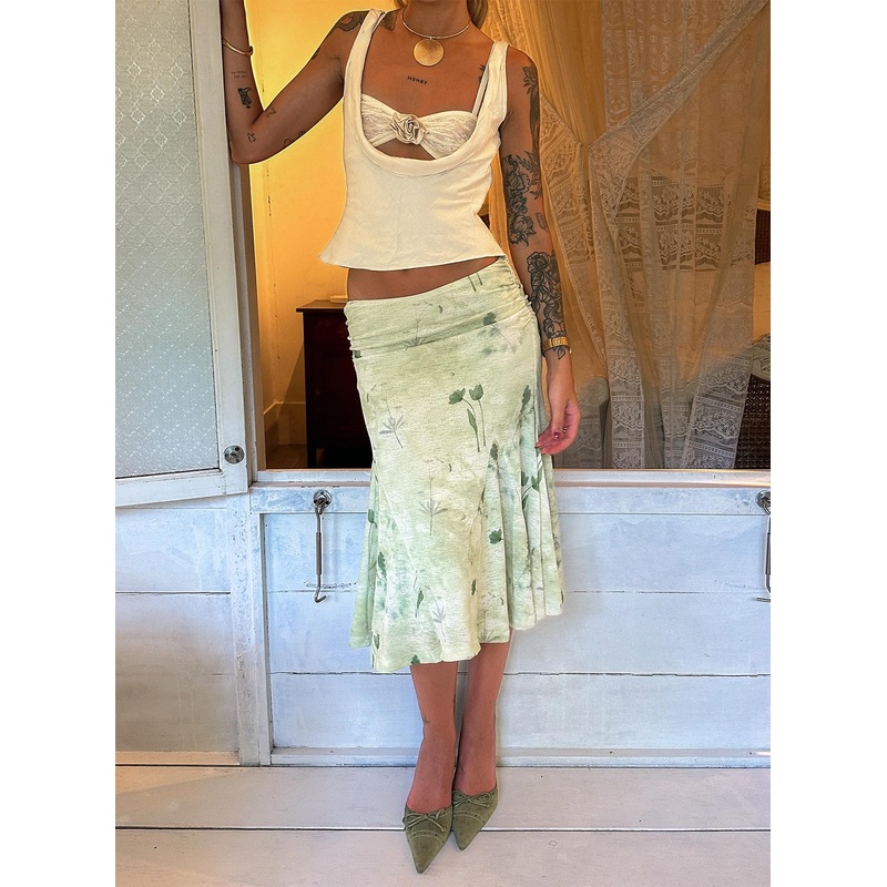 Lewish Low Rise Midi Skirt Green Floral