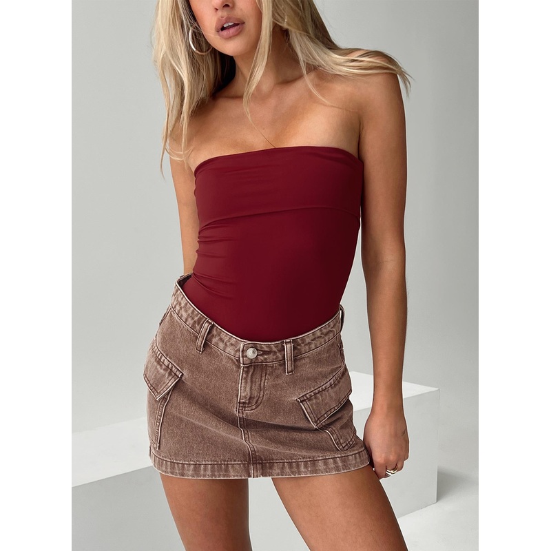 Niner Strapless Bodysuit Burgundy