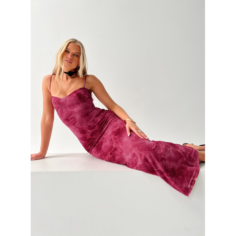 Orla Paisley Maxi Dress Burgundy