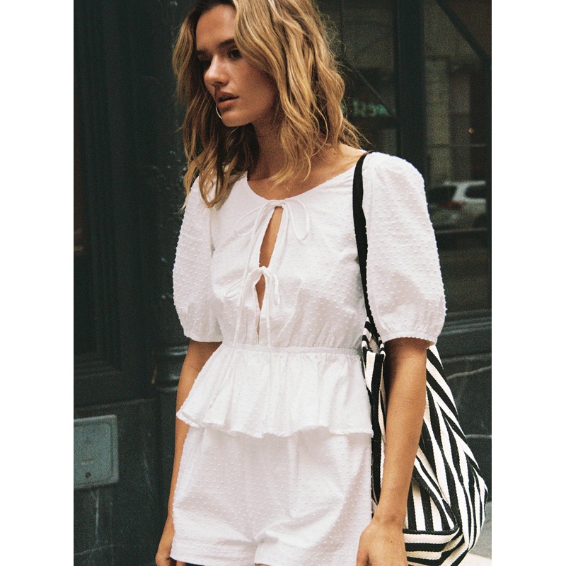 Puff Puff Peplum Top White