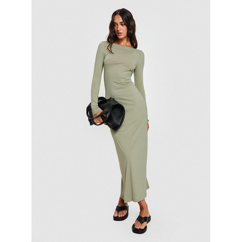 Rain Fire Long Sleeve Maxi Dress Sage