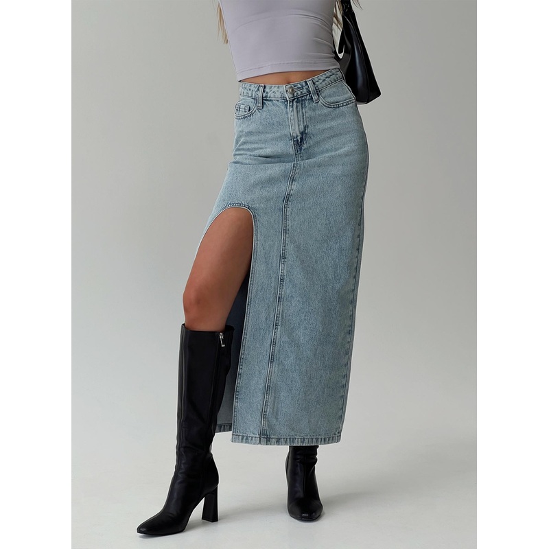 Saige Denim Maxi Skirt Light Wash