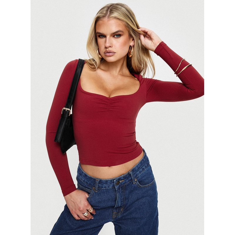 Selenie Long Sleeve Top Red